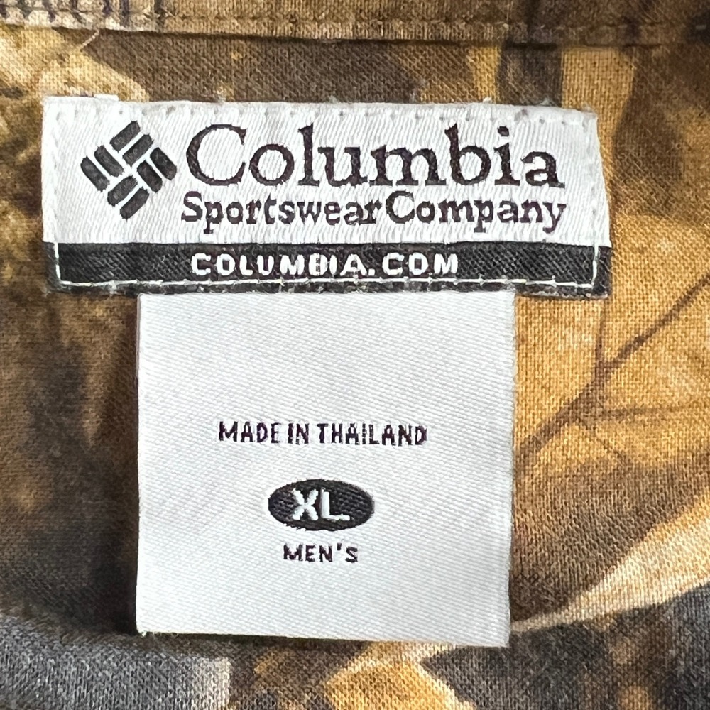 Columbia Mens XL Timberwolf Camo Shooting Shirt Orange Patch Brown Cotton - Picture 5 of 9